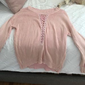 Lace Up Baby Pink Sweater Vintage Havana